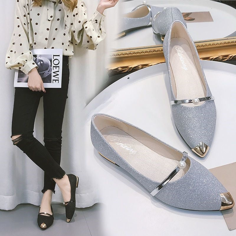 Shana | Womens Pointed Toe Pearl Slip-On Loafers Flats