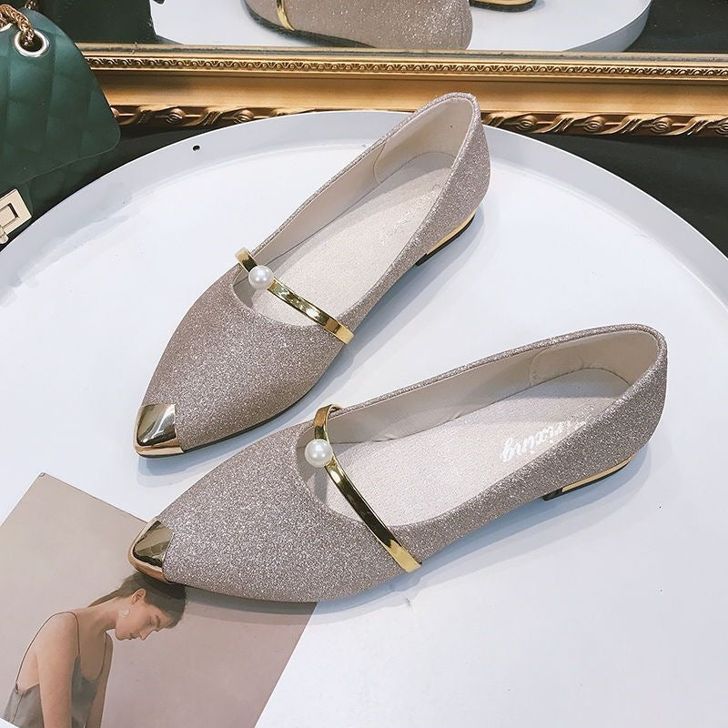 Shana | Womens Pointed Toe Pearl Slip-On Loafers Flats