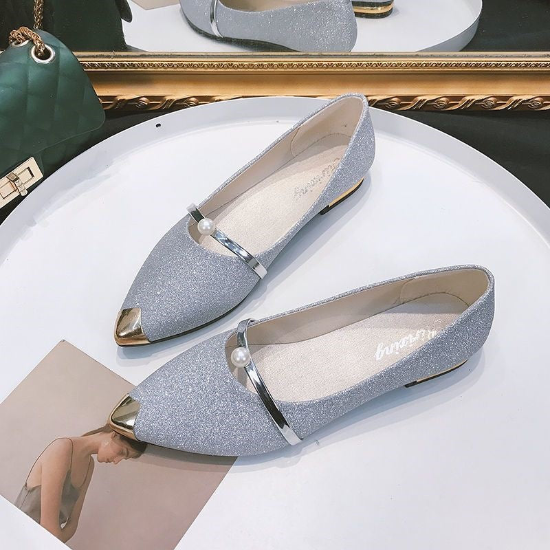 Shana | Womens Pointed Toe Pearl Slip-On Loafers Flats
