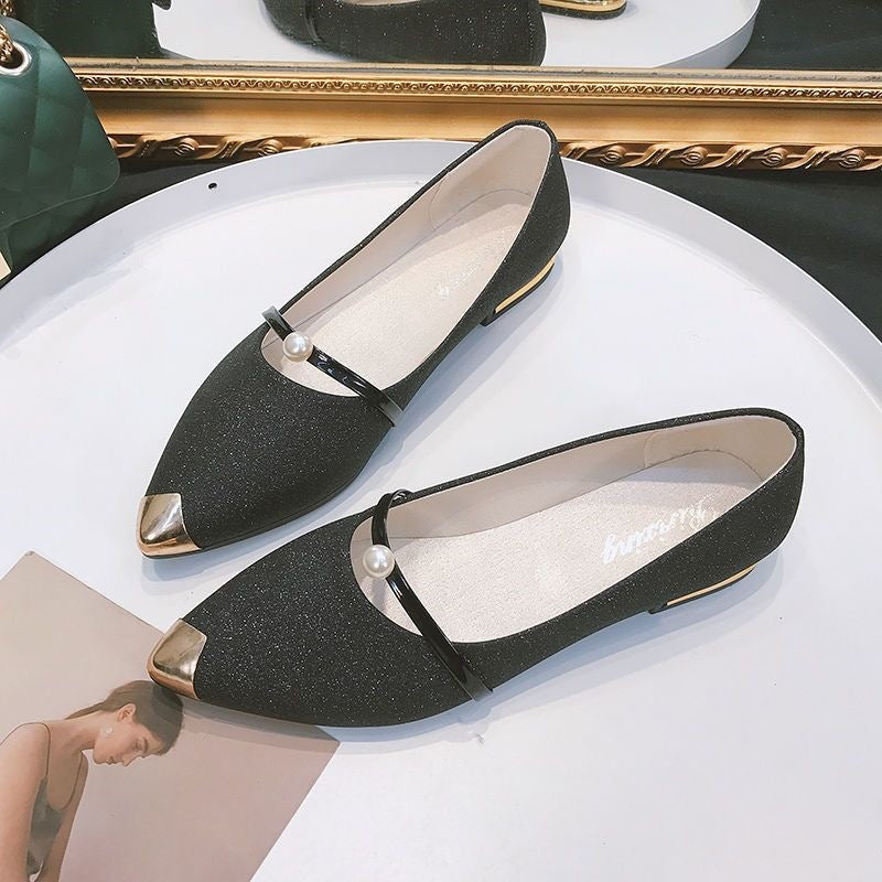 Shana | Womens Pointed Toe Pearl Slip-On Loafers Flats