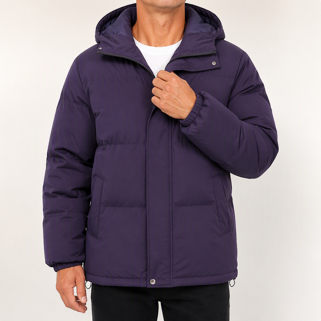 Shane | Mens Winter Coat Padded Warm Thick Stand Collar Jacket, Purple