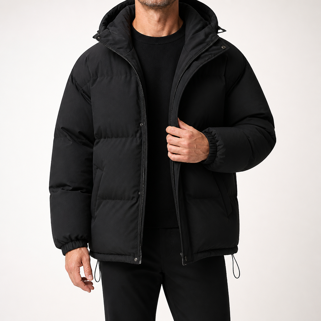 Shane | Mens Winter Coat Padded Warm Thick Stand Collar Jacket, Black