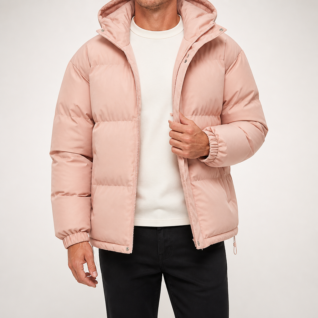 Shane | Mens Winter Coat Padded Warm Thick Stand Collar Jacket, Pink