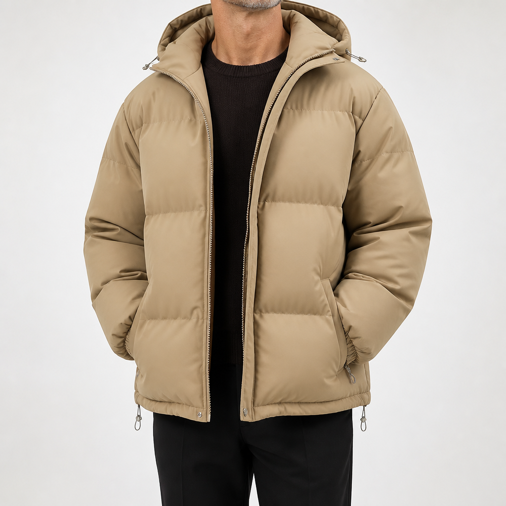 Shane | Mens Winter Coat Padded Warm Thick Stand Collar Jacket, Khaki