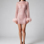 Shelley | Womens Long Sleeve Bodycon Dress Sheer Mesh Shimmer Party Wedding Guest