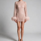Shelley | Womens Long Sleeve Bodycon Dress Sheer Mesh Shimmer Party Wedding Guest