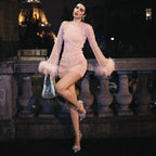 Shelley | Womens Long Sleeve Bodycon Dress Sheer Mesh Shimmer Party Wedding Guest