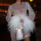 Shelley | Womens Long Sleeve Bodycon Dress Sheer Mesh Shimmer Party Wedding Guest