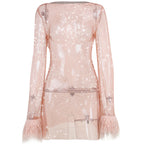 Shelley | Womens Long Sleeve Bodycon Dress Sheer Mesh Shimmer Party Wedding Guest
