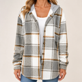 Shiloh | Womens Plaid Hooded Button Up Casual Shirt Jacket, Grey