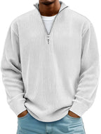 Silas | Mens Corduroy Stand Collar Zip Polo Long Sleeve Top - 10