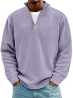 Silas | Mens Corduroy Stand Collar Zip Polo Long Sleeve Top - 4
