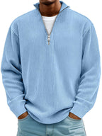 Silas | Mens Corduroy Stand Collar Zip Polo Long Sleeve Top - 6