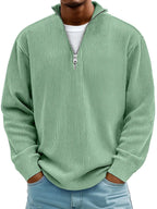 Silas | Mens Corduroy Stand Collar Zip Polo Long Sleeve Top - 8