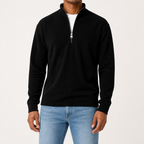 Silas | Mens Corduroy Stand Collar Zip Long Sleeve Polo, Black