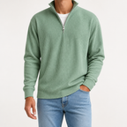 Silas | Mens Corduroy Stand Collar Zip Long Sleeve Polo, Green