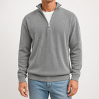 Silas | Mens Corduroy Stand Collar Zip Long Sleeve Polo, Grey