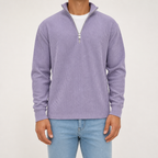 Silas | Mens Corduroy Stand Collar Zip Long Sleeve Polo, Purple