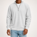 Silas | Mens Corduroy Stand Collar Zip Long Sleeve Polo, White