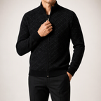 Silas | Mens Knit Cardigan Stand Collar Zip Up Sweater, Black