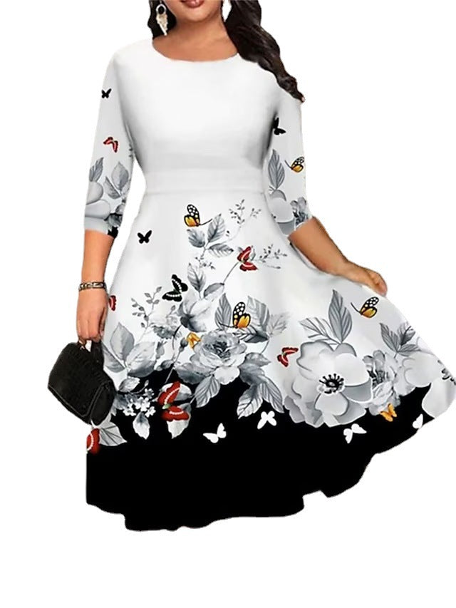 Skylar | Womens Floral Wedding Guest Round Neck Straight Midi Dress