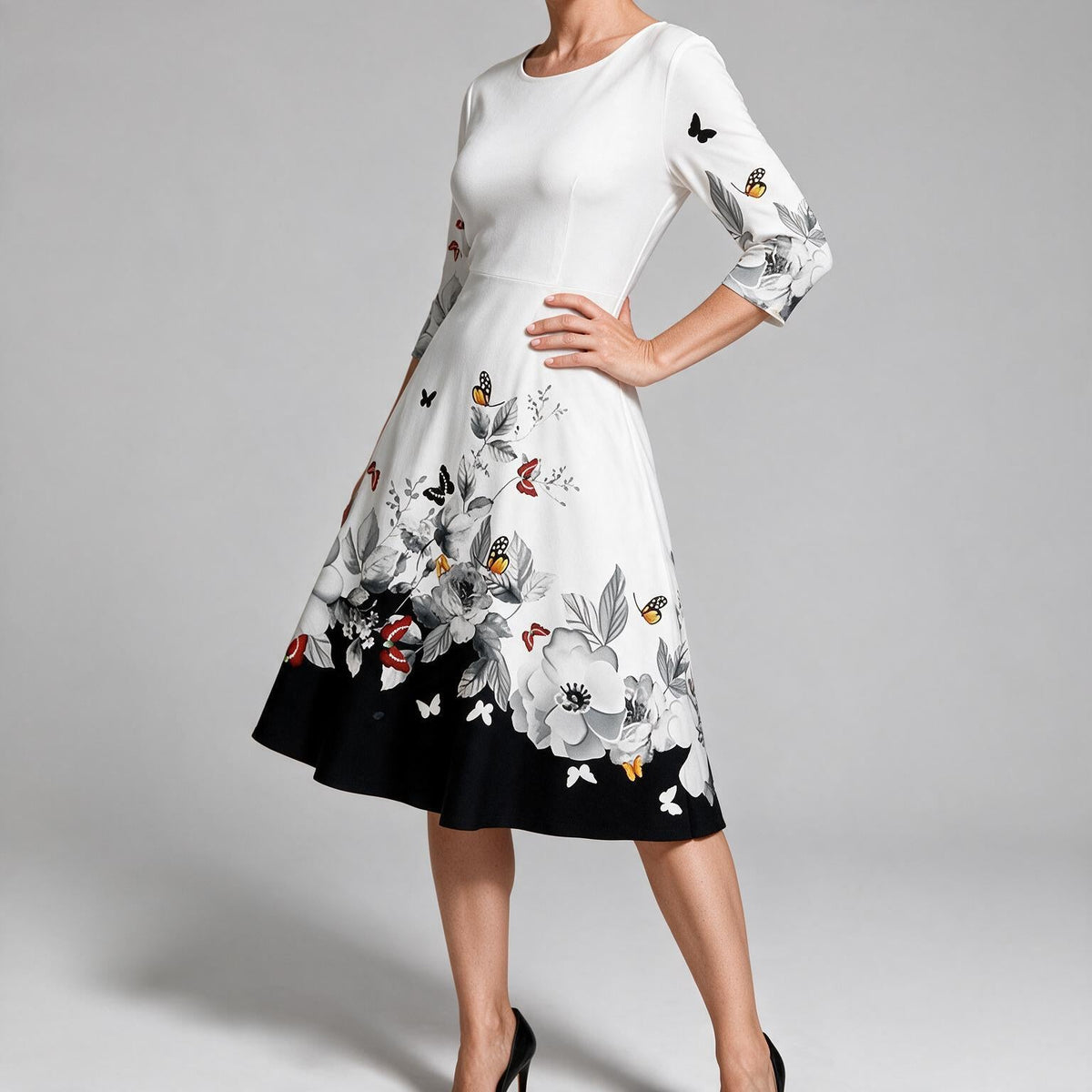 Skylar | Womens Floral Wedding Guest Round Neck Straight Midi Dress