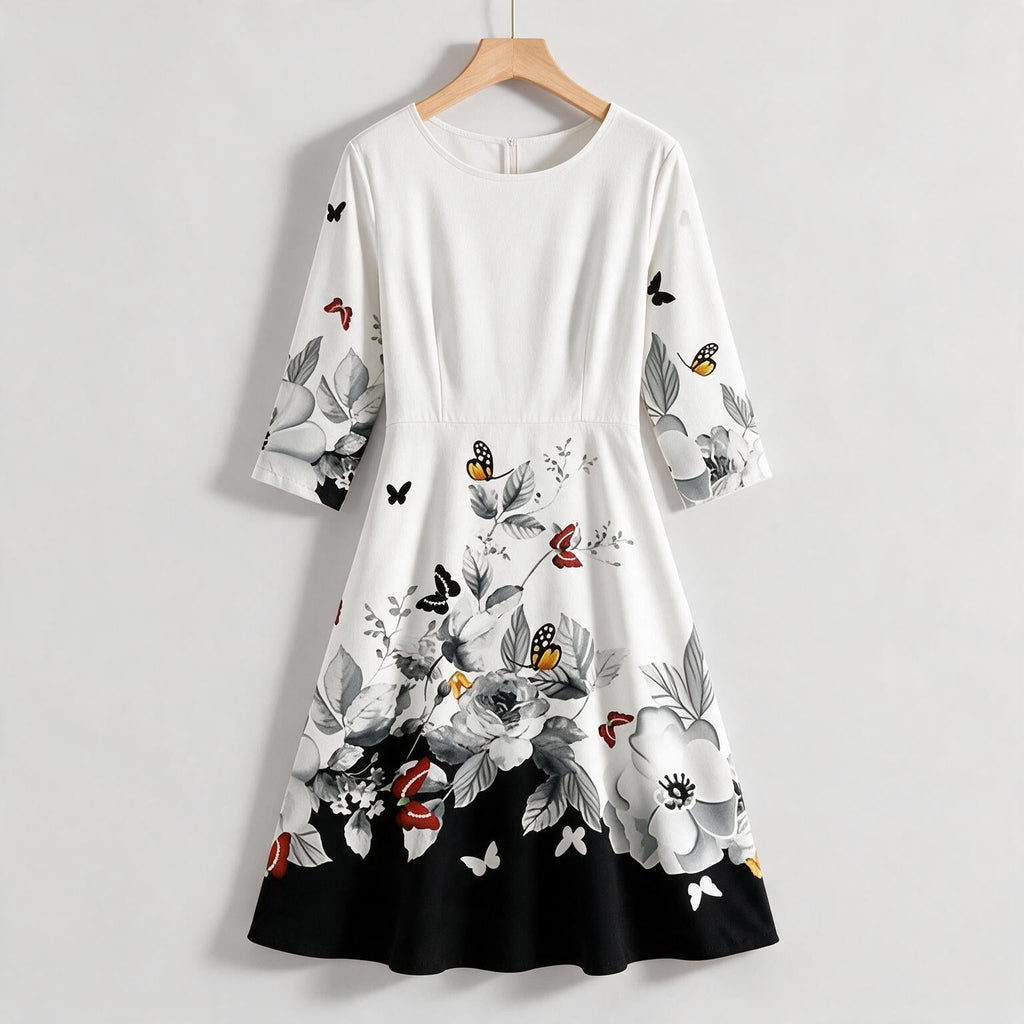 Skylar | Womens Floral Wedding Guest Round Neck Straight Midi Dress