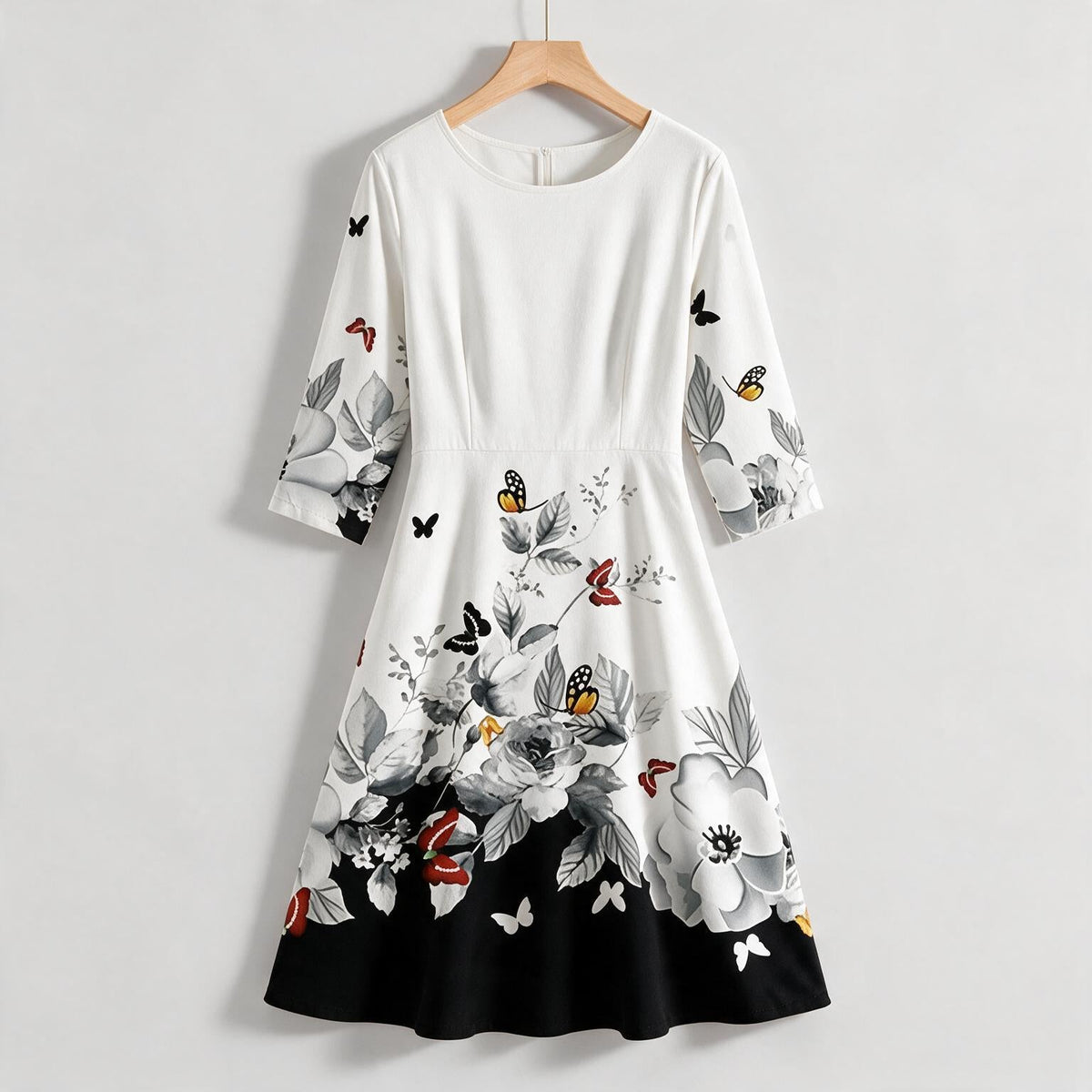 Skylar | Womens Floral Wedding Guest Round Neck Straight Midi Dress