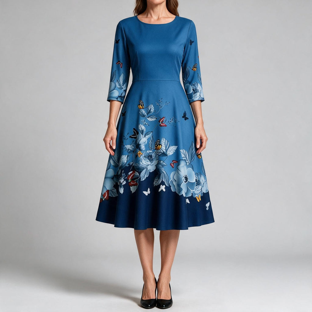 Skylar | Womens Floral Wedding Guest Round Neck Straight Midi Dress