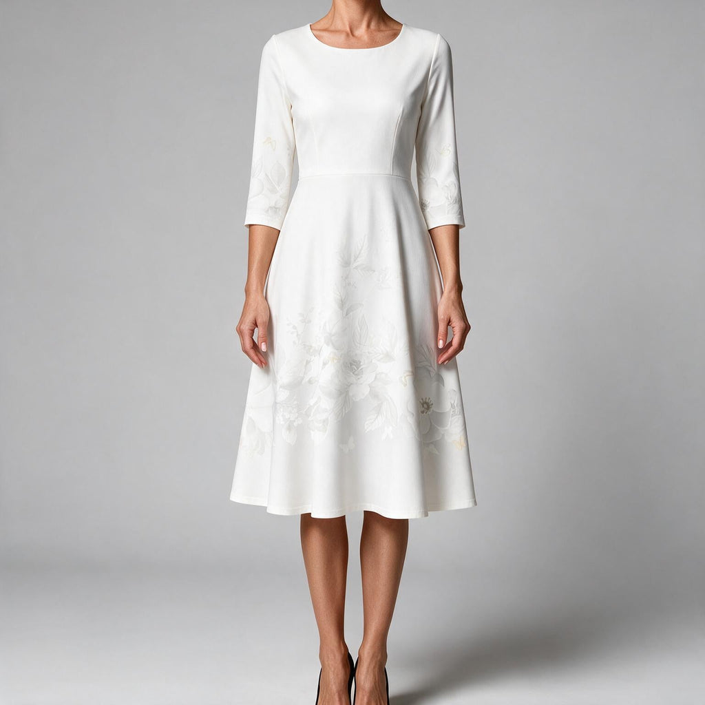 Skylar | Womens Floral Wedding Guest Round Neck Straight Midi Dress