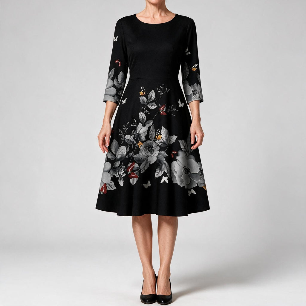 Skylar | Womens Floral Wedding Guest Round Neck Straight Midi Dress