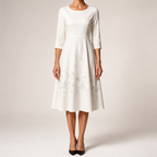 Skylar | Womens Floral Wedding Guest Round Neck Straight Midi Dress, White