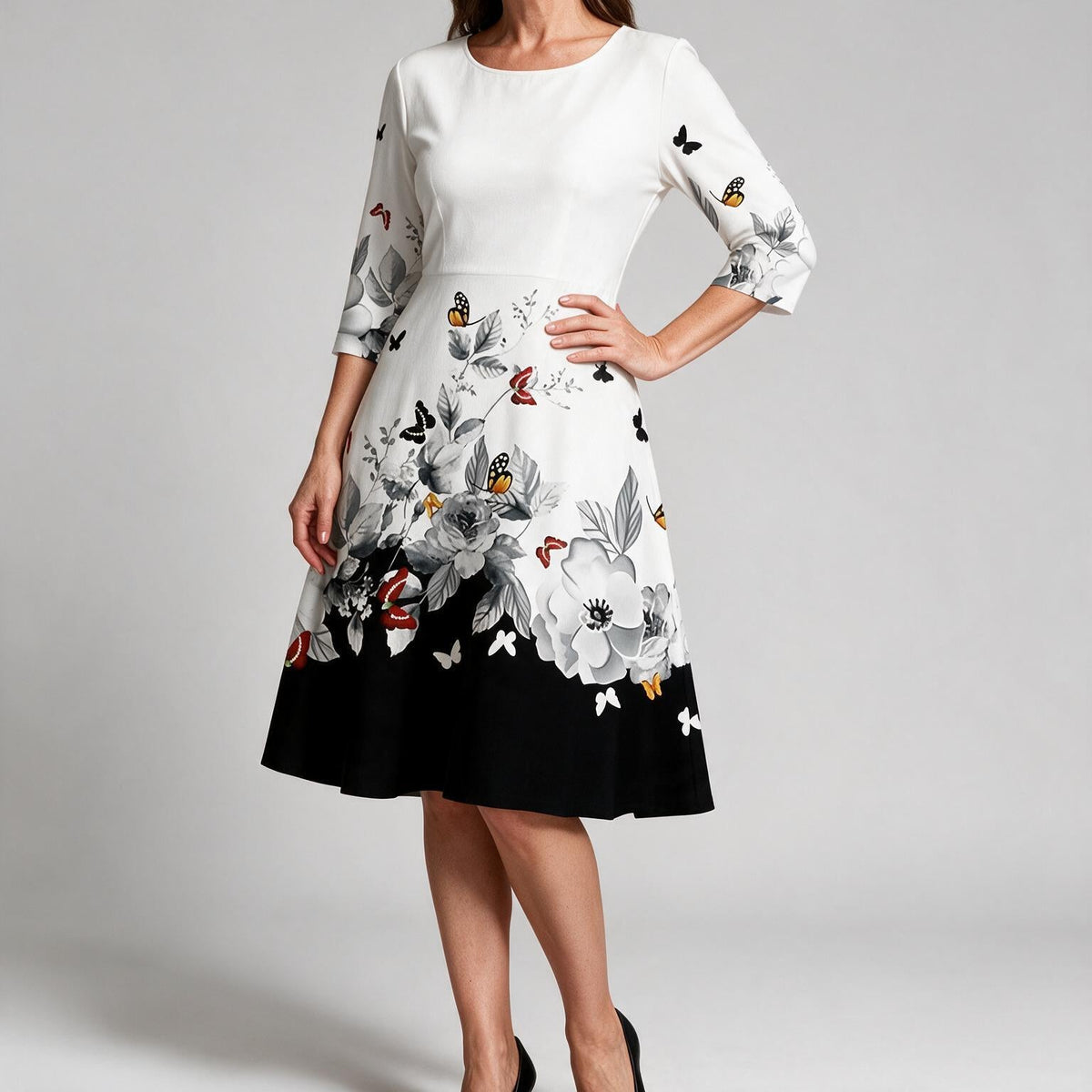 Skylar | Womens Floral Wedding Guest Round Neck Straight Midi Dress
