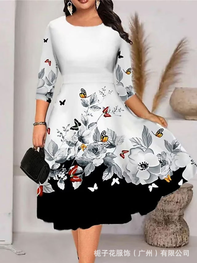 Skylar | Womens Floral Wedding Guest Round Neck Straight Midi Dress
