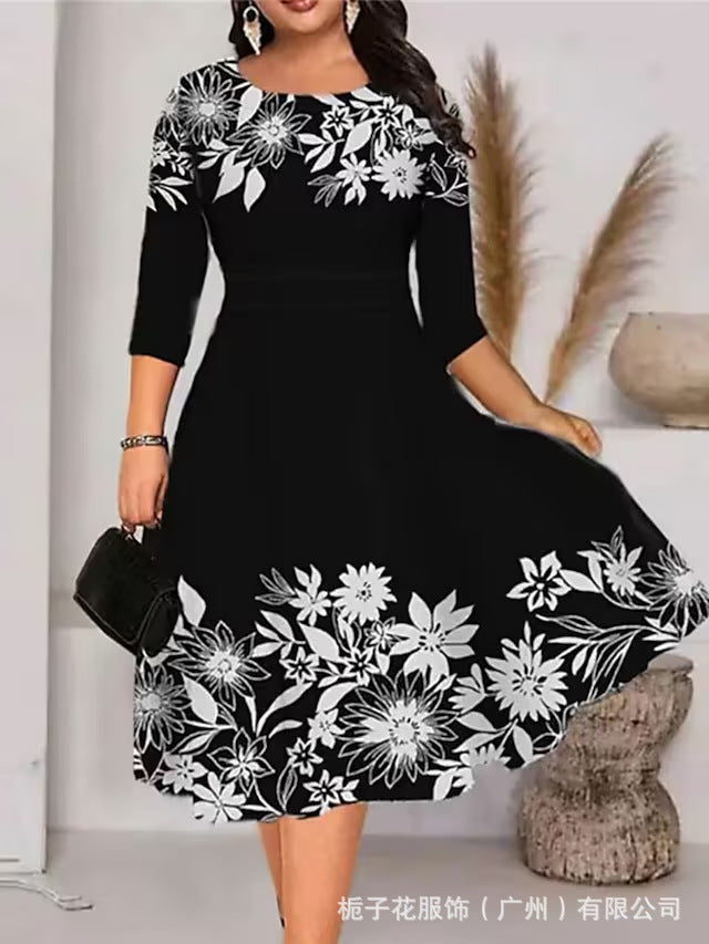 Skylar | Womens Floral Wedding Guest Round Neck Straight Midi Dress