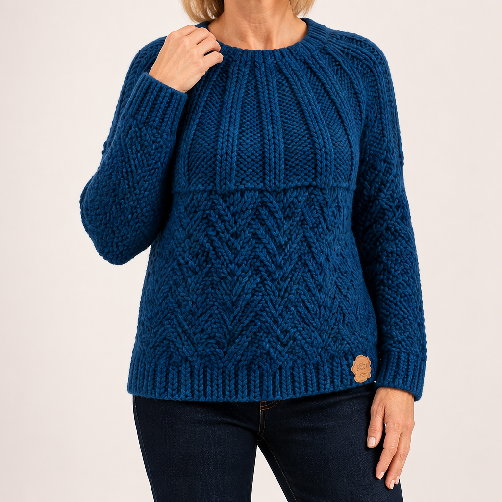 Sloan | Womens Wool Knit Diamond Plaid Warm Winter Sweater, Navy Blue