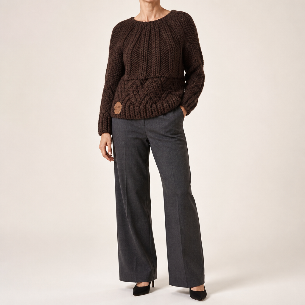 Sloan | Womens Wool Knit Diamond Plaid Warm Winter Sweater, Coffee