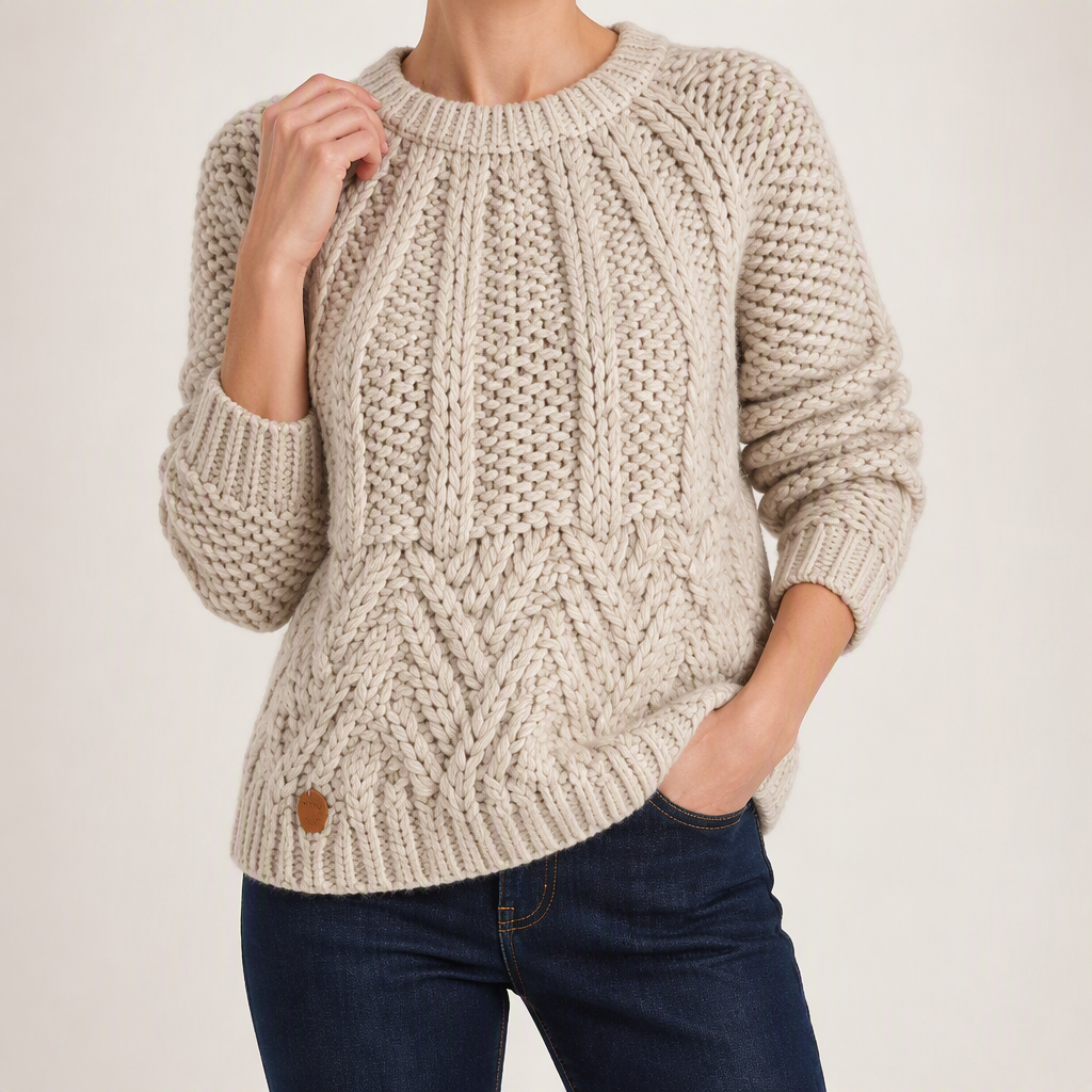 Sloan | Womens Wool Knit Diamond Plaid Warm Winter Sweater, Beige