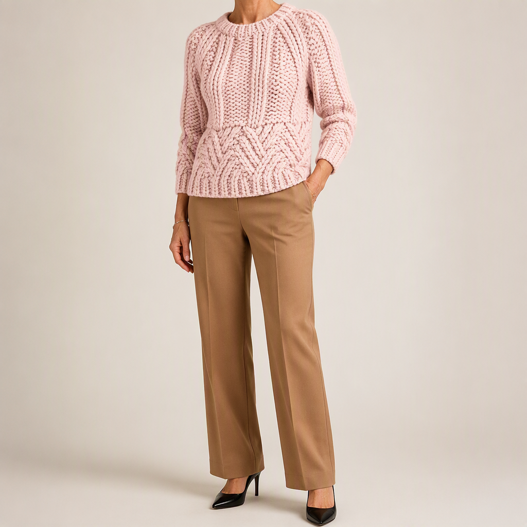 Sloan | Womens Wool Knit Diamond Plaid Warm Winter Sweater, Pink