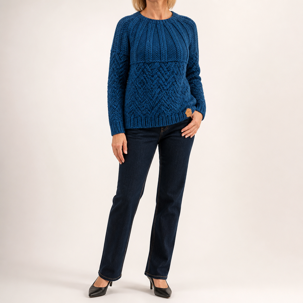 Sloan | Womens Wool Knit Diamond Plaid Warm Winter Sweater, Navy Blue