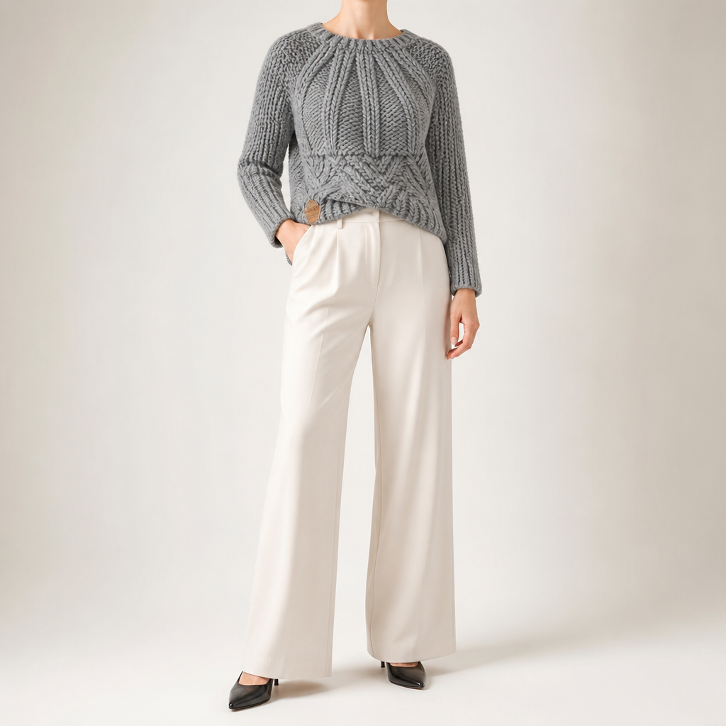 Sloan | Womens Wool Knit Diamond Plaid Warm Winter Sweater, Light Grey