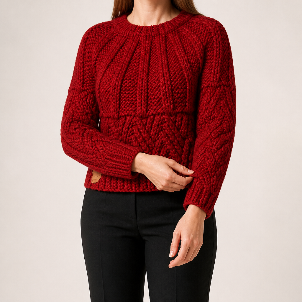 Sloan | Womens Wool Knit Diamond Plaid Warm Winter Sweater, Maroon