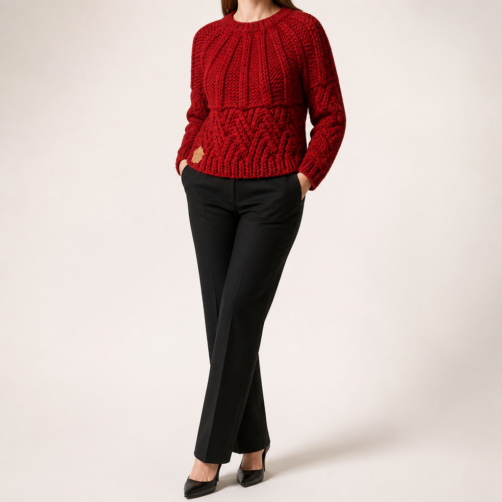 Sloan | Womens Wool Knit Diamond Plaid Warm Winter Sweater, Maroon