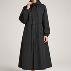 Solene | Womens Raincoat Waterproof Hooded Long Rain Poncho Jacket, Black