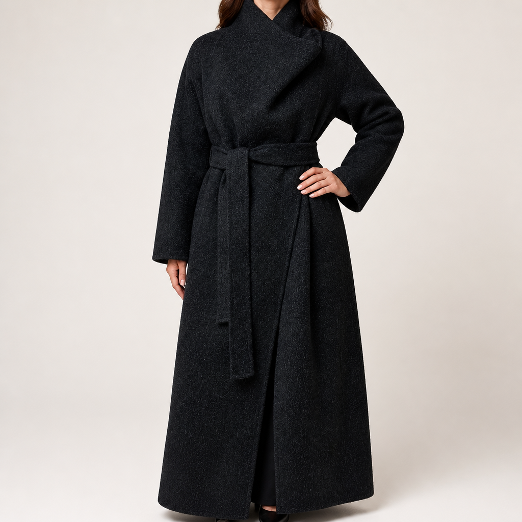 Sonia | Womens Long Wool Blend Coat Stand Collar Warm Winter Overcoat Outerwear, Charcoal