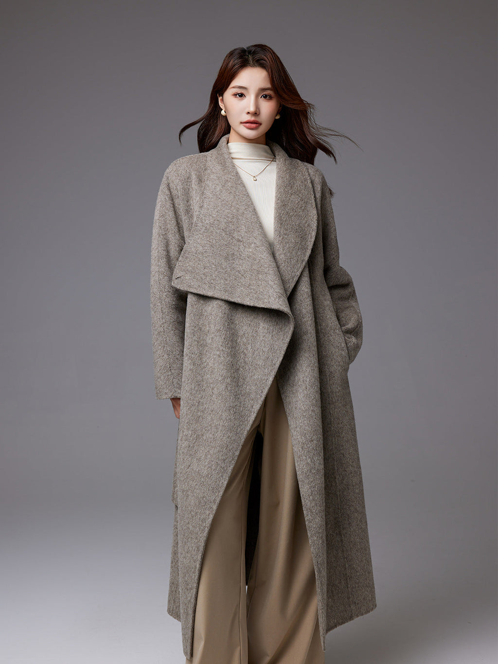 Sonia | Womens Long Wool Blend Coat Stand Collar Warm Winter Overcoat Outerwear