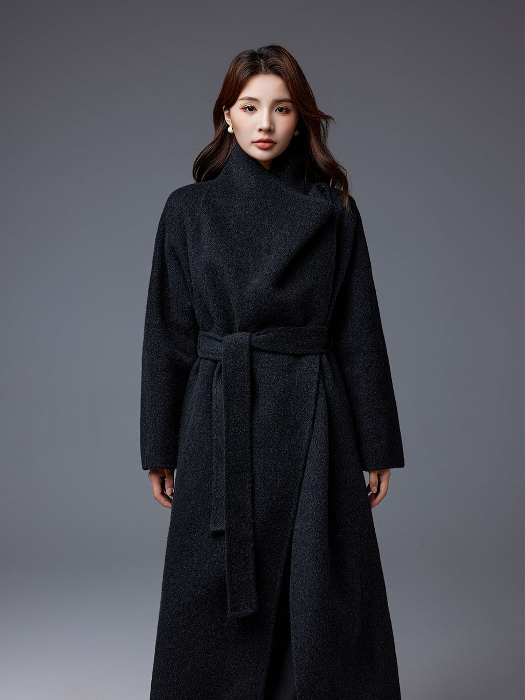 Sonia | Womens Long Wool Blend Coat Stand Collar Warm Winter Overcoat Outerwear
