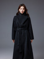 Sonia | Womens Long Wool Blend Coat Stand Collar Warm Winter Overcoat Outerwear