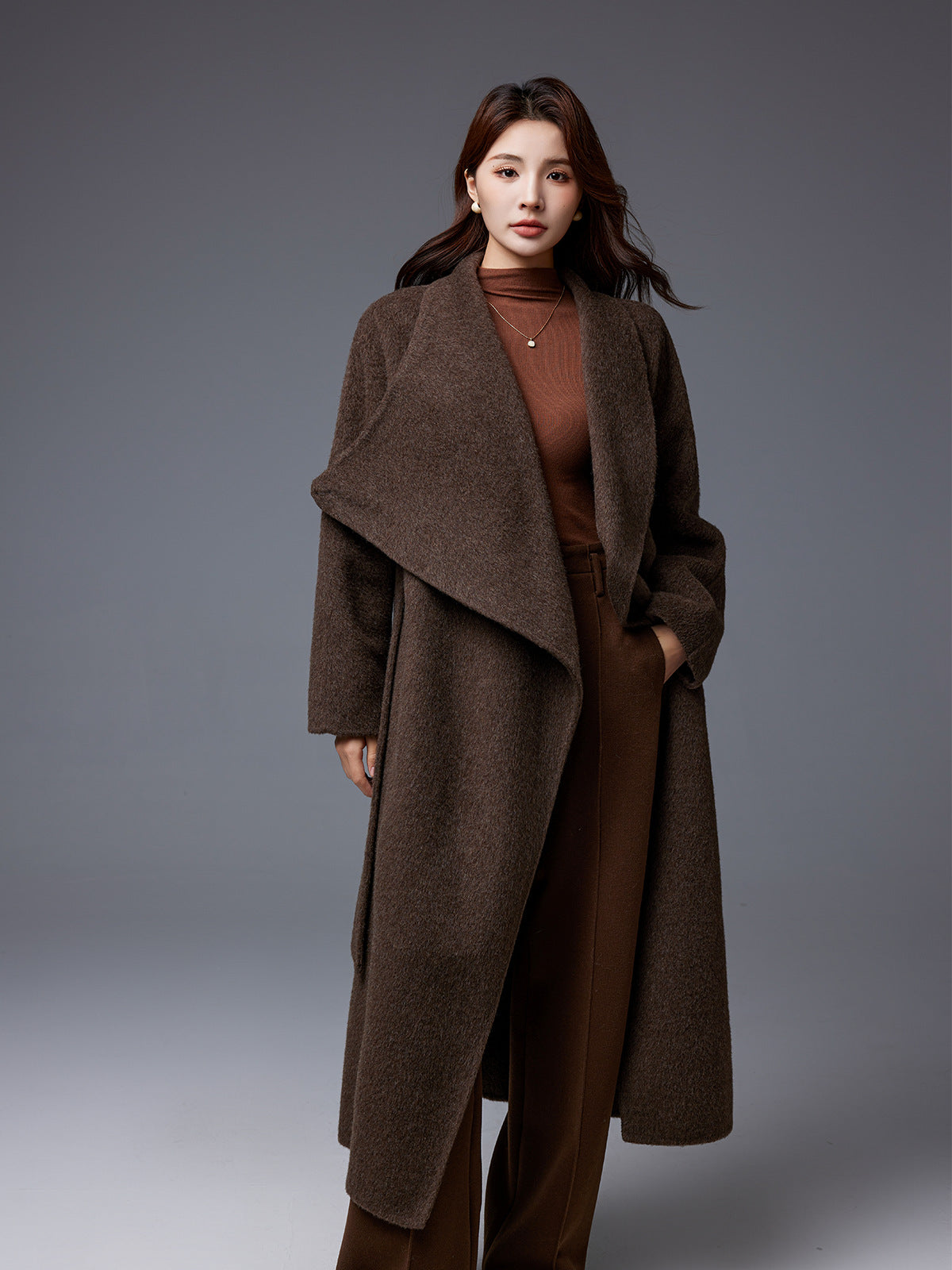Sonia | Womens Long Wool Blend Coat Stand Collar Warm Winter Overcoat Outerwear