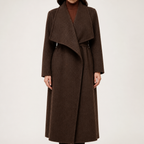 Sonia | Womens Long Wool Blend Coat Stand Collar Warm Winter Overcoat Outerwear, Brown